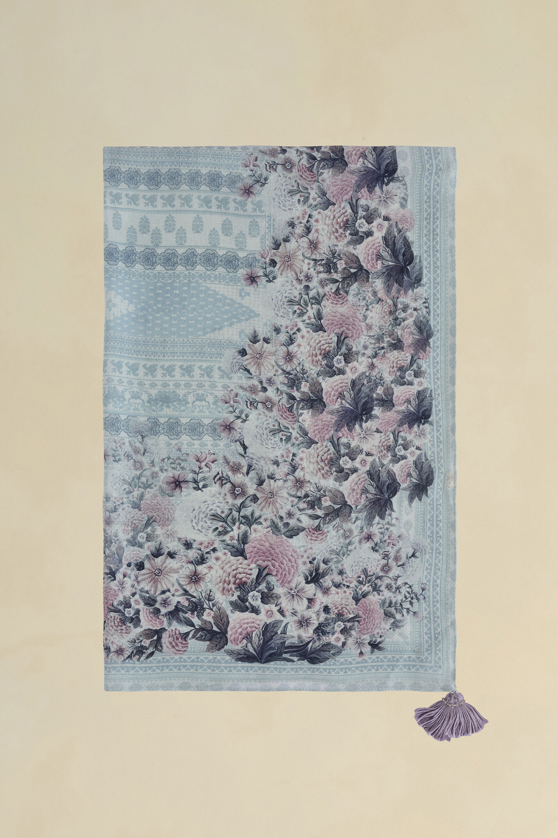 Altan Printed Silk Stole - Powder Blue